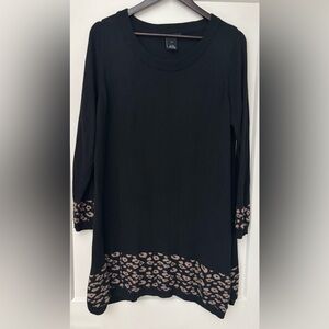 Alison Sheri Black Knit with Leopard Print Tunic, Size L